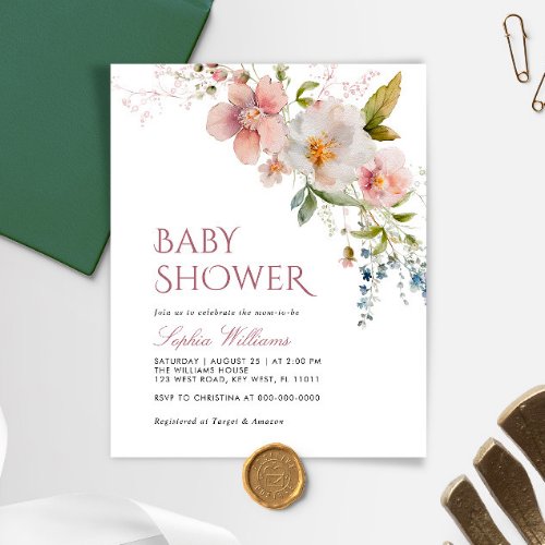 Budget Rustic Wildflowers Baby Shower Invitation