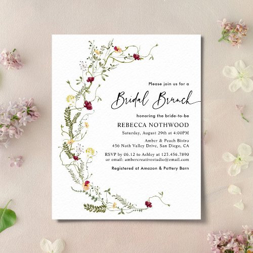 Budget Rustic Wildflowers Bridal Brunch Invitation