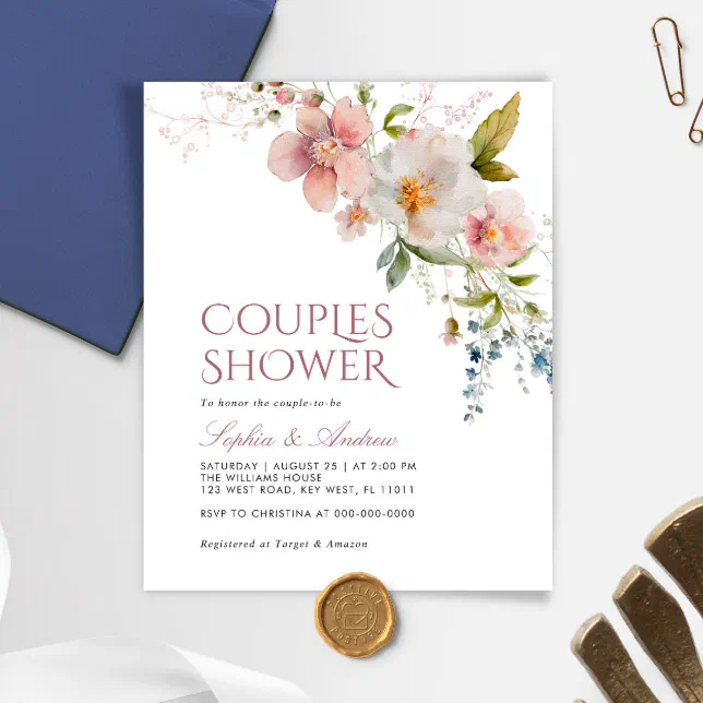 Budget Rustic Wildflowers Couples Shower Invite Zazzle