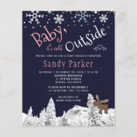 Budget rustic winter girl baby shower invitation