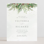 Budget Rustic Winter Greenery Save The Date<br><div class="desc">Beautiful affordable Save the date card featuring hand-painted botanical watercolor illustrations of winter greenery,  pine and spruce branches,  cones and holly berries. Perfect choice for winter or Christmas holiday themed weddings.</div>