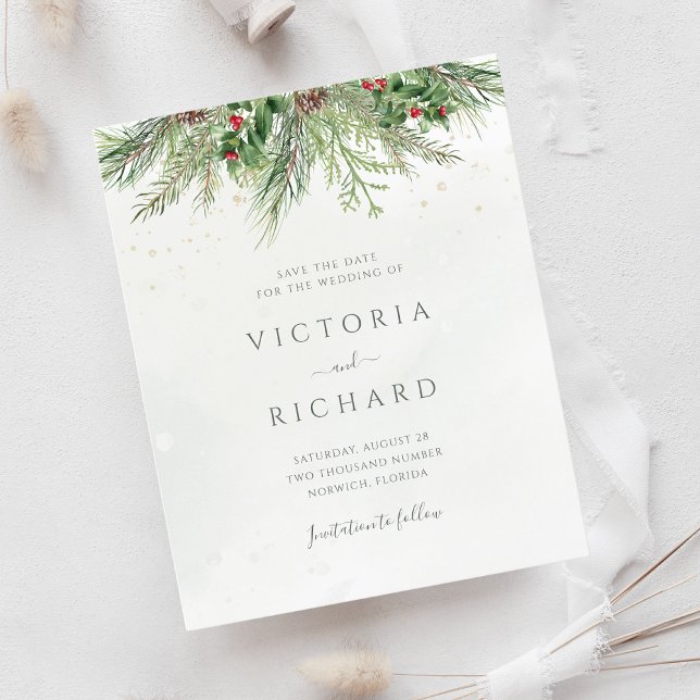 Budget Rustic Winter Greenery Save The Date (Creator Uploaded)