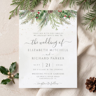 Budget Rustic Winter Greenery Wedding Invitation
