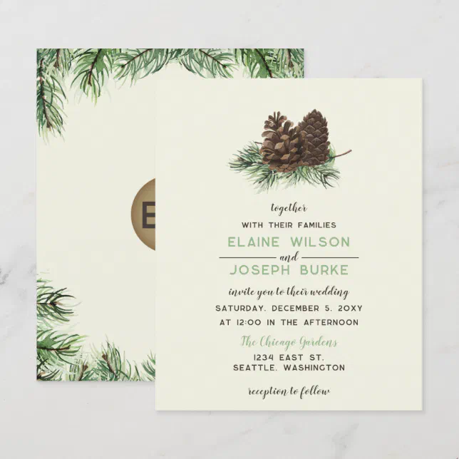 Budget Rustic Winter Pine Cone Wedding Invitation | Zazzle