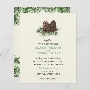 Budget Rustic Winter Pine Cone Wedding Invitation