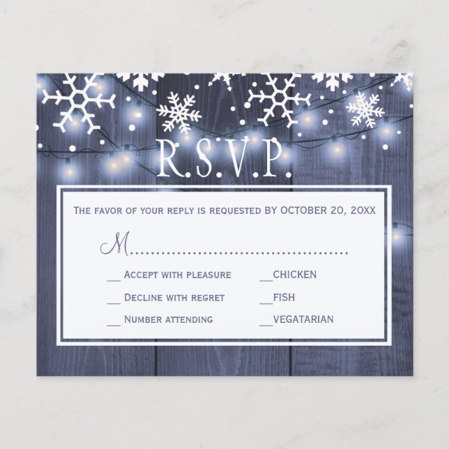 Budget rustic winter wedding rsvp card (Front)