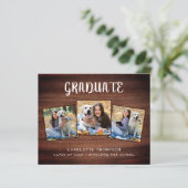 Budget Rustic Wood 3 Photo Graduation Announcement (Standing Front)