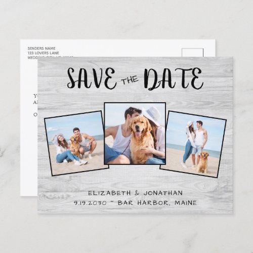 Budget Rustic Wood 3 Photos Wedding Save The Date