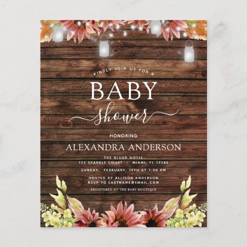 Budget Rustic Wood Autumn Sunflowers Baby Shower Flyer