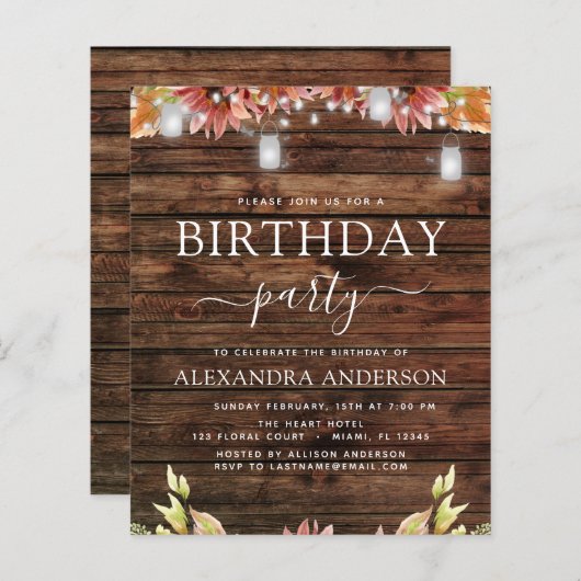 Budget Rustic Wood Autumn Sunflowers Birthday (Front/Back)