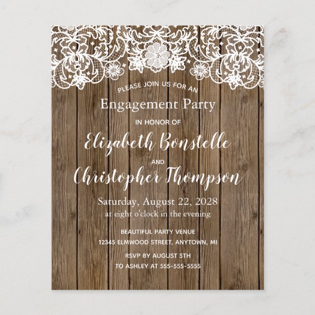 Budget Rustic Wood Engagement Party Invitation (Front)