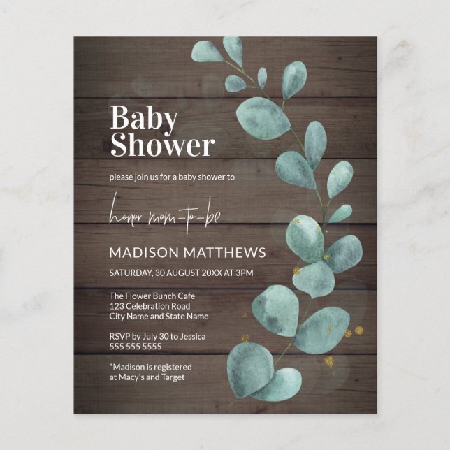 Budget Rustic Wood Eucalyptus Greenery Baby Shower (Front)