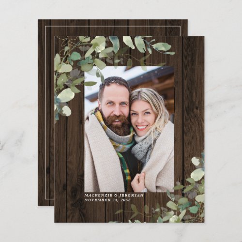 Budget Rustic Wood Eucalyptus Photo Save the Date