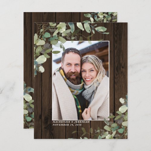 Budget Rustic Wood Eucalyptus Photo Save the Date