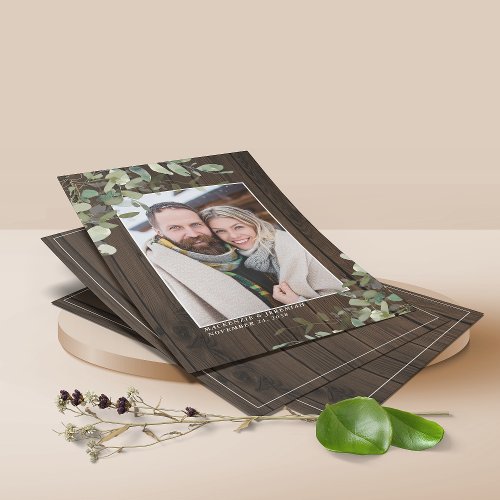 BUDGET Rustic Wood Eucalyptus Photo Save the Date Flyer