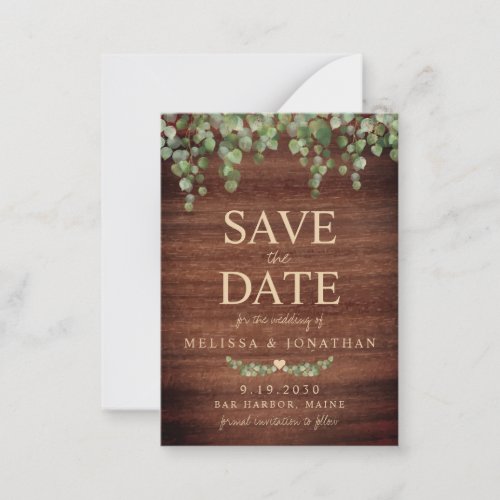 Budget Rustic Wood Eucalyptus Save The Date Note Card