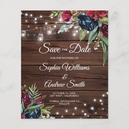 BUDGET Rustic Wood Floral Light Save The Date