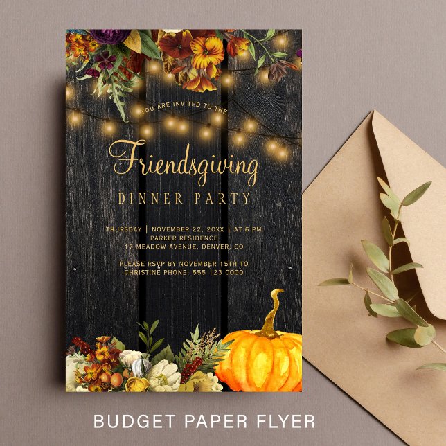 Budget rustic wood Friendsgiving dinner invitation Flyer (Creator Uploaded)