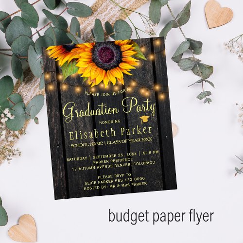 Budget rustic wood graduation party invitation flyer