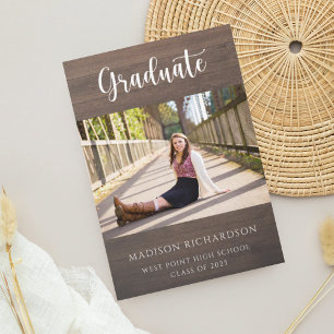 Budget Rustic Wood Grain Photo Graduation Invitation