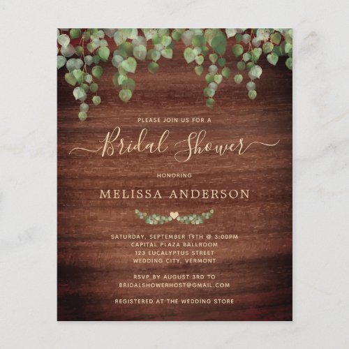 Budget Rustic Wood Greenery Bridal Invitation
