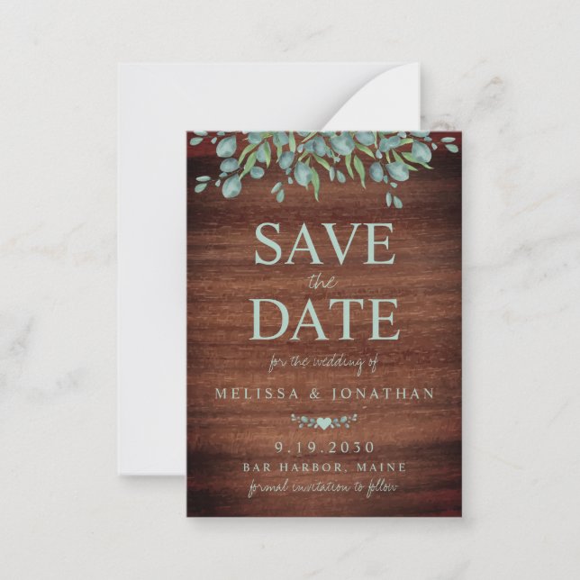 Budget Rustic Wood Greenery Save The Date Note Card (Front)