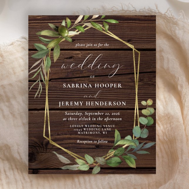 Budget Rustic Wood Greenery Wedding Invitation (Creator Uploaded)