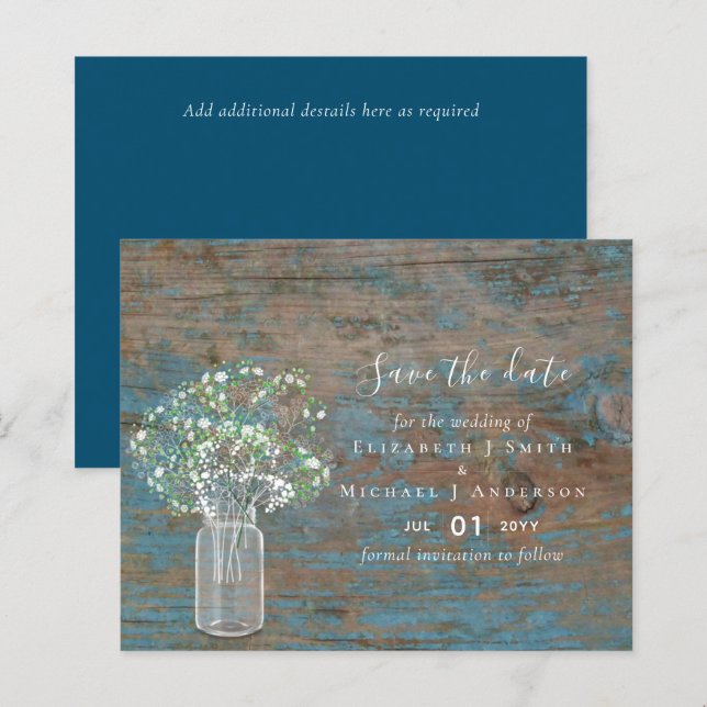 BUDGET Rustic Wood Gypsophila Save the Dates (Front/Back)
