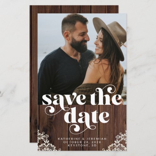 BUDGET Rustic Wood Lace Photo Save the Date