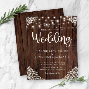 Budget Rustic Wood Lace String Lights Wedding