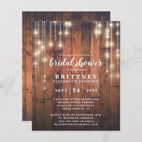 Budget Rustic Wood Lights Bridal Shower Invitation