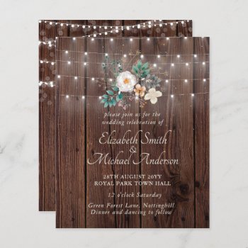 Budget Rustic Wood Lights Floral Wedding Invites