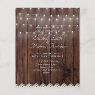 Budget Rustic Wood Lights Lace Wedding Invites