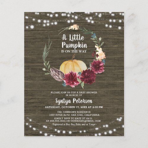 Budget  Rustic Wood Little Pumpkin Baby Shower 