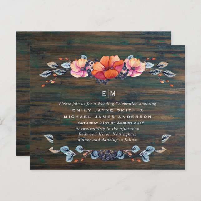 Budget Rustic Wood Orange  Wedding Invites (Front/Back)
