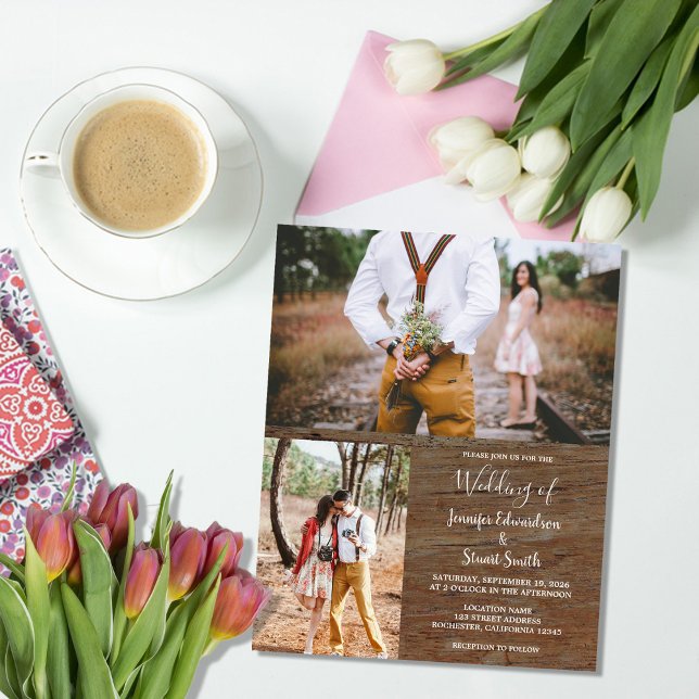 Budget rustic wood photo wedding invitation flyer (Budget rustic wood photo wedding invitation flyer. You can add your own photos to personalize.)