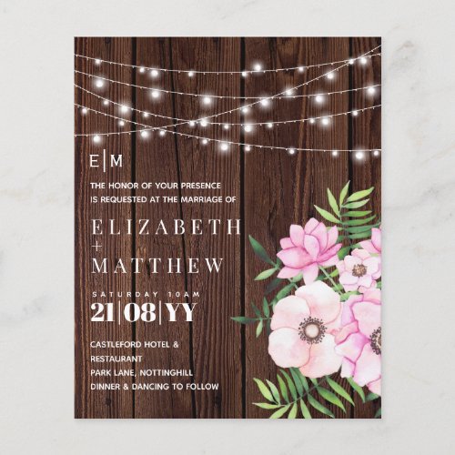 Budget Rustic Wood Pink Flowers Wedding Invites