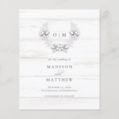 Budget Rustic Wood Southern Cotton Save the Date 