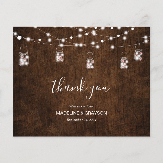 BUDGET Rustic Wood String Lights Hearts Thank You  (Front)