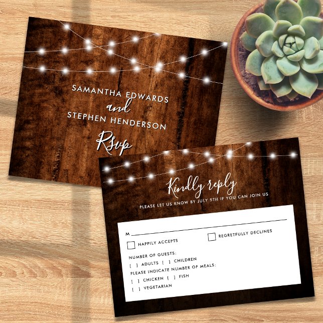 Budget Rustic Wood & String Lights Wedding RSVP (Creator Uploaded)