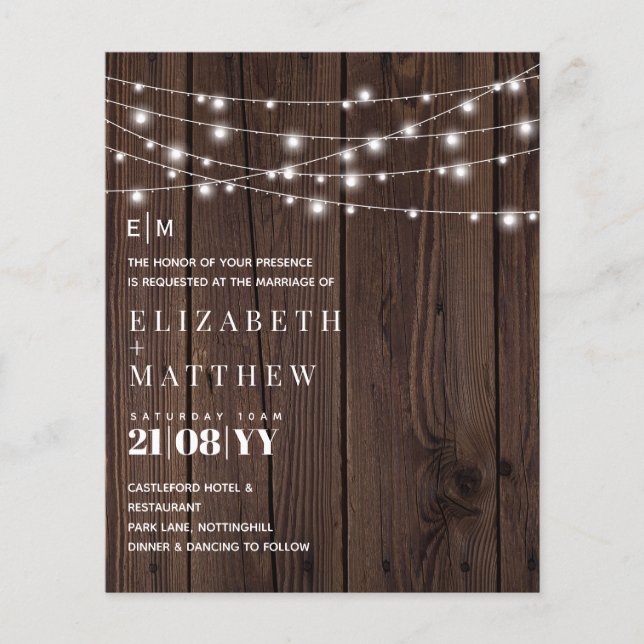 Budget Rustic  Wood Strings Lights Wedding Invites (Front)