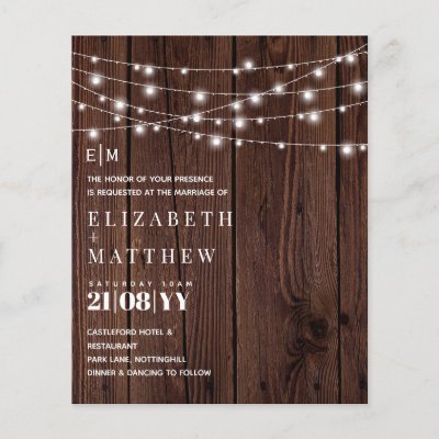 Budget Rustic  Wood Strings Lights Wedding Invites