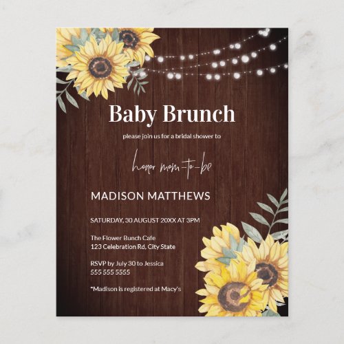 Budget Rustic Wood Sunflower Baby Shower Invite Flyer