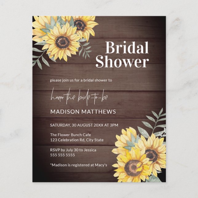 Budget Rustic Wood Sunflower Bridal Shower  (Front)