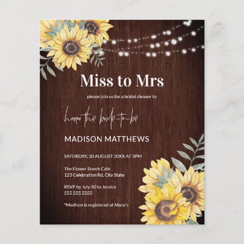 Budget Rustic Wood Sunflower Lights Miss to Mrs