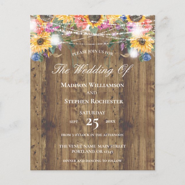 Budget Rustic Wood Sunflower & Lights Wedding (Front)