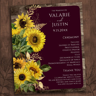 Budget Rustic Wood Sunflower Wedding Program
