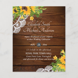 BUDGET Rustic Wood Sunflowers Lace Wedding Invites