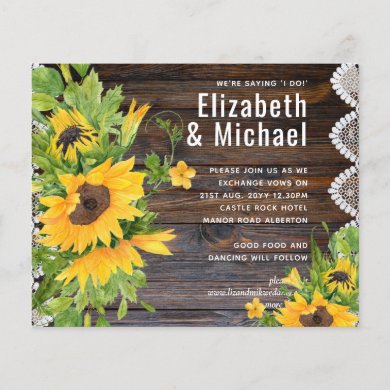 BUDGET Rustic Wood Sunflowers Lace Wedding Invites