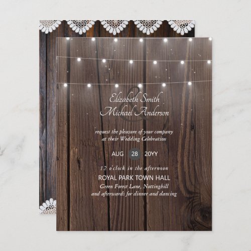 Budget RUSTIC Wood Wedding Invites n Envelopes